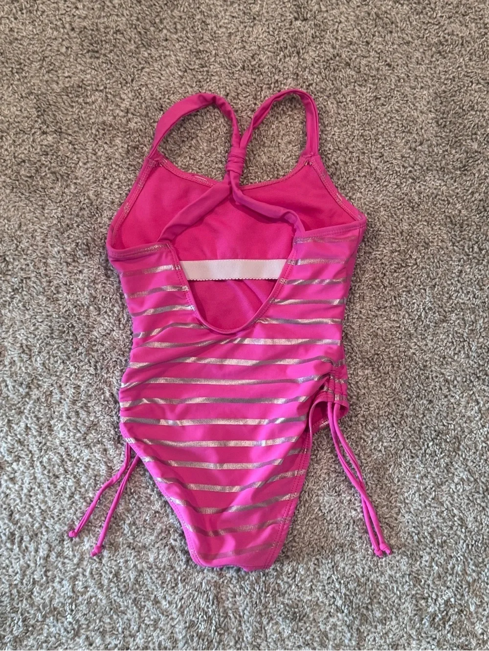 Girls Pink Sequin Mermaid One-Piece Swimsuit with Side Ties Size 4